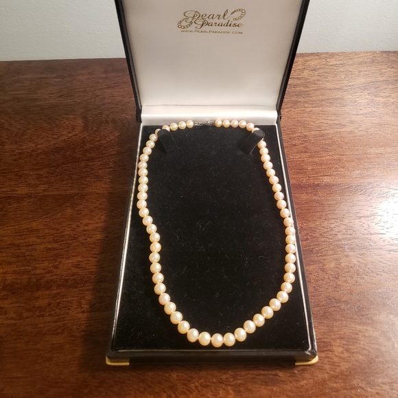 Genuine Round Peach Pearl Necklace - Picture 2 of 7